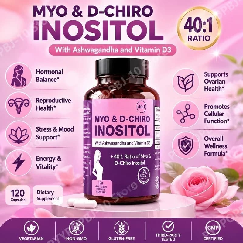 Integratore di Inositolo per Donne, Supporto Ormonale e Ovarico, con Vitamina D3 e Ashwagandha
