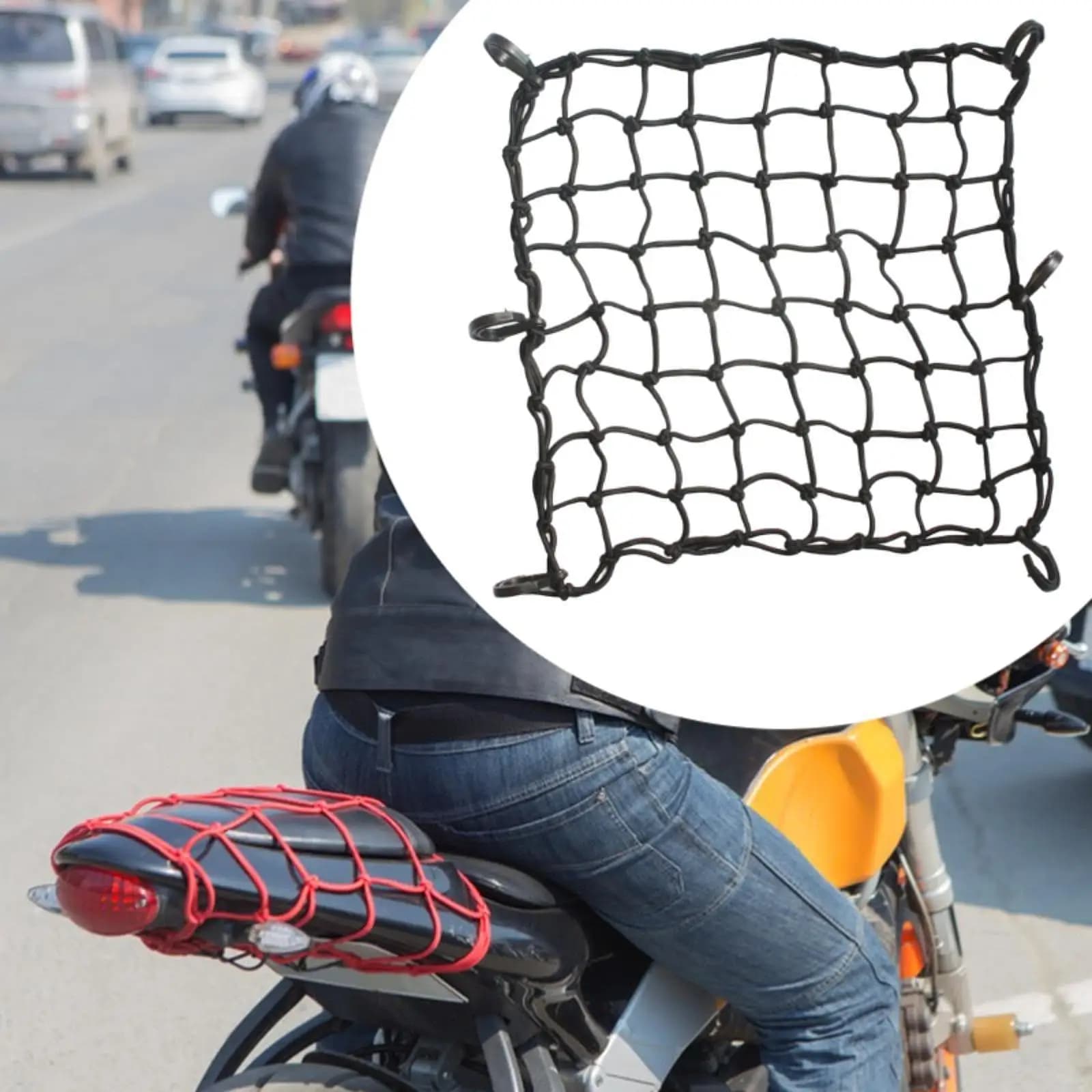 Rete da carico per moto con cinghia per bagagli organizer a 6 ganci 16"x16" per casco