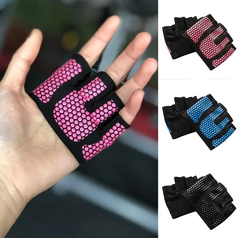 1 pair of half finger gloves men's gym women's anti-slip silicone workout glove pull up grips for weight lifting protection Plam for hands