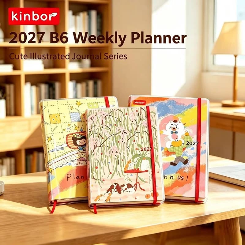 Kinbor 2027 B6 Weekly Plan Notebook Cute Cartoon Illustration Agenda Journal, Time Management Weekly Planner for Student Office
