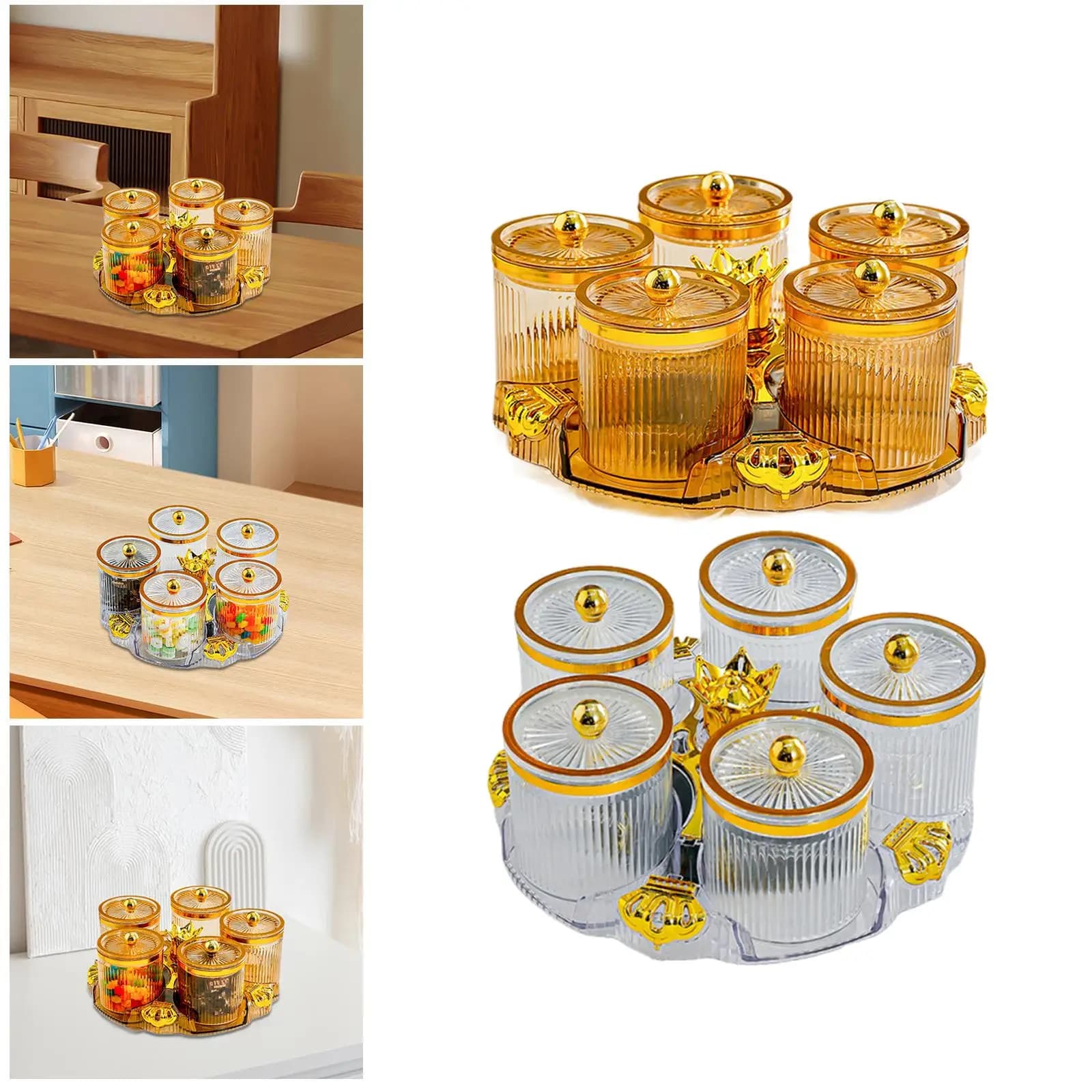 Rotatable Appetizer Snack Tray Five Compartment Dried Fruit Plate Food Storage Platter for Kitchen or Restaurant