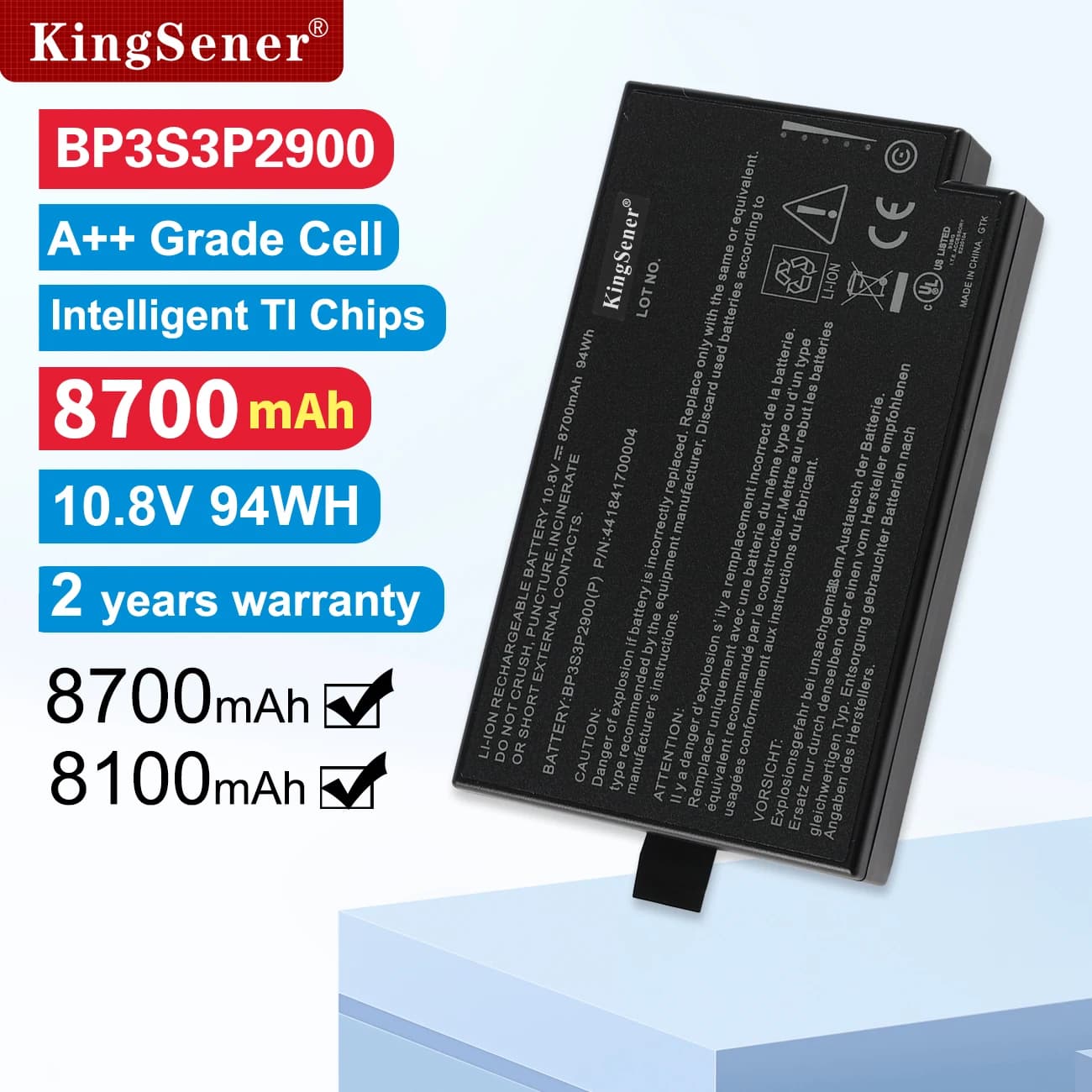 KingSener 10.8V 8700mAh BP3S3P2900 Batteria per laptop per Getac B300 B300X BP3S3P2900 (P) 4418144000490 3ICR19/66-3 BP3S3P3450-2