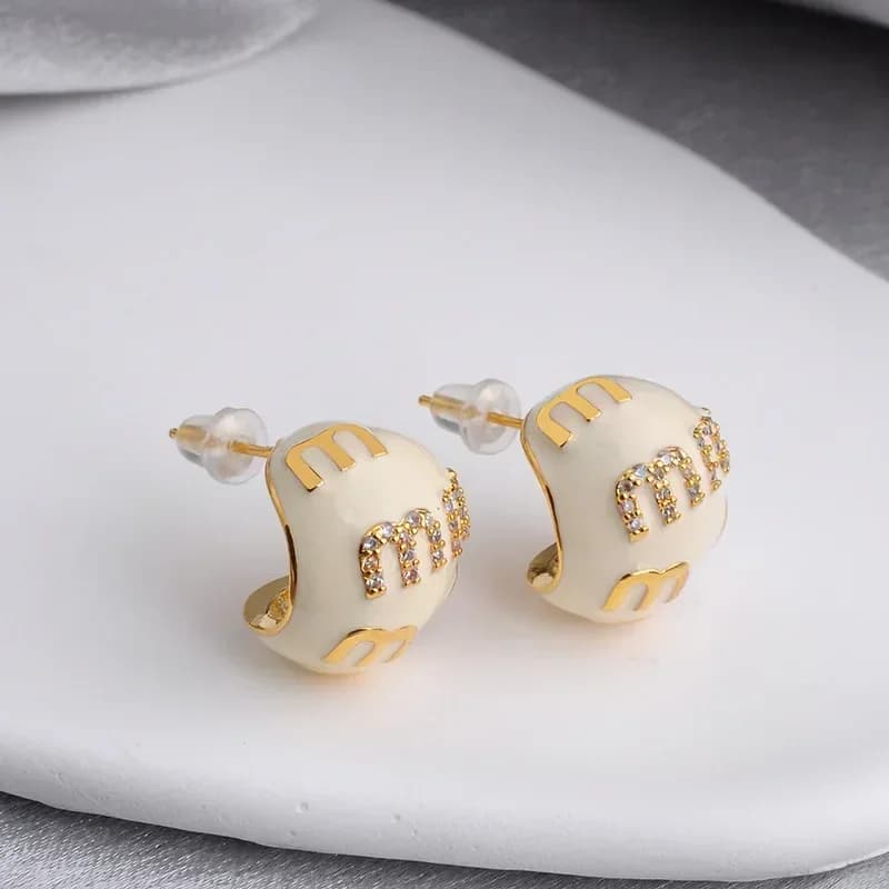 2025 Korea New Design Fashion jewelry 18K gold plated enamel letter M earrings elegant women's daily commute accessory