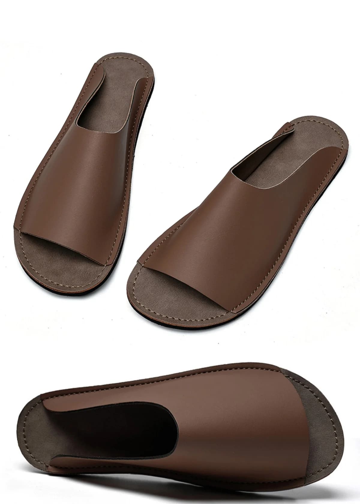 2026 Summer Men'S Roman Style Slippers Handmade Design Indoor Home Sandals Lightweight Open Toed Microfiber Leather Slippers