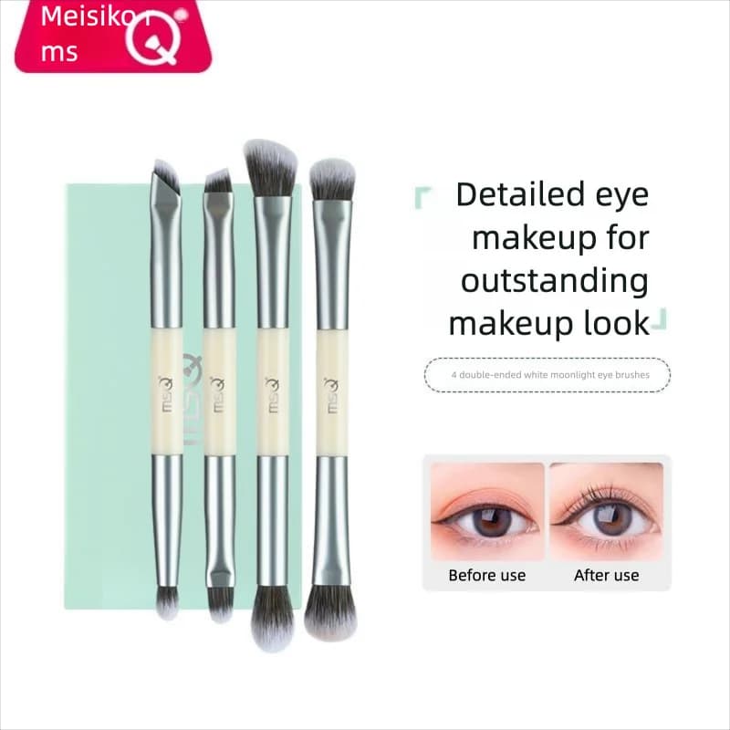 MSQ 4-Piece Double-Ended Makeup Brushes Set White Moonlight Portable Eye Blending Concealer Detail Nose Shadow Brush