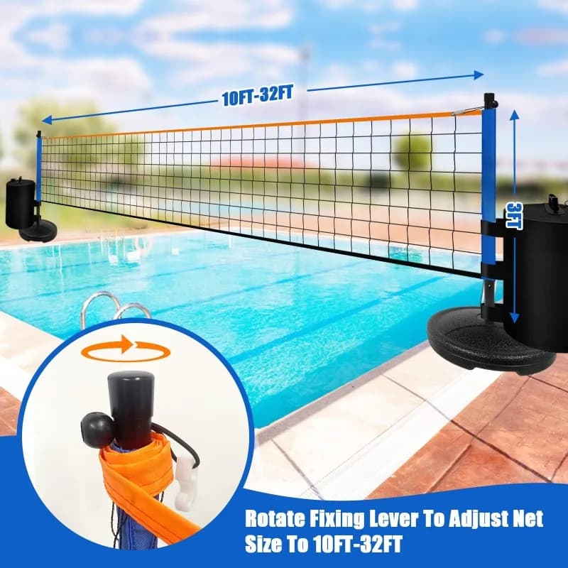 Set Portatile e Pieghevole per Pallavolo Acquatica con Pali Mobili per Tennis, Attrezzatura Sportiva per Intrattenimento Indoor e Outdoor