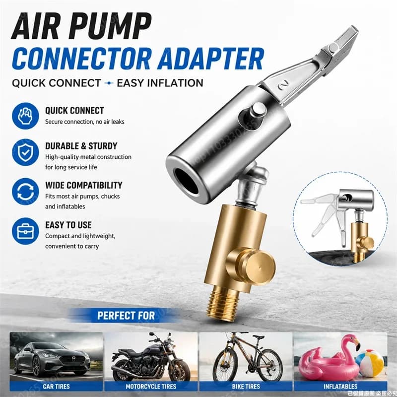 Quick Clip Air Chuck Adapter, Leakproof Air Pump Connector Inflator Fitting for Car Motorcycle Bike Tires Inflatable Floats