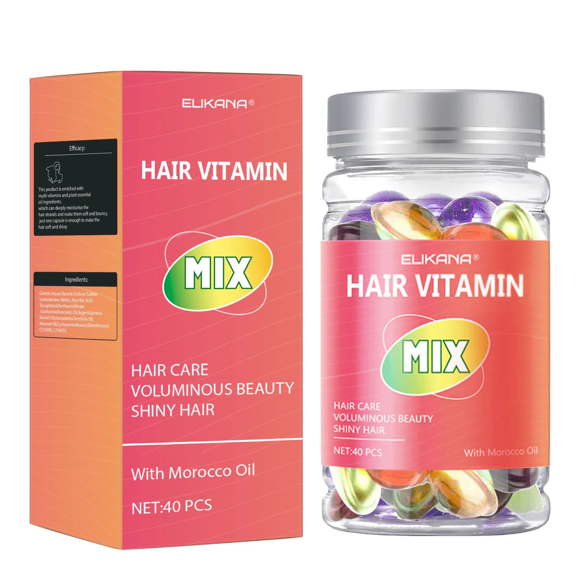 40 capsule di integratori multivitaminici per la cura dei capelli, altamente adatti per idratare, abbellire e conferire lucentezza ai capelli.