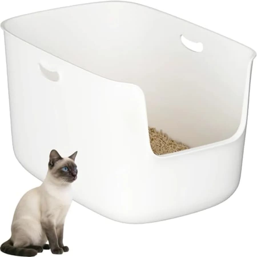 Jumbo Extra Large Cat Litter Box - High Sided Low Entry Open-Top Anti-Splash Pan for Multiple Cats, Kittens Senior Cats, 22.6x1