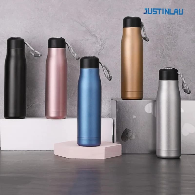 JUSTINLAU Spot Goods 400/550ML Thermos Tazza Boccette per vuoto con corda Bottiglie d'acqua termiche portatili da viaggio all'aperto in acciaio inossidabile