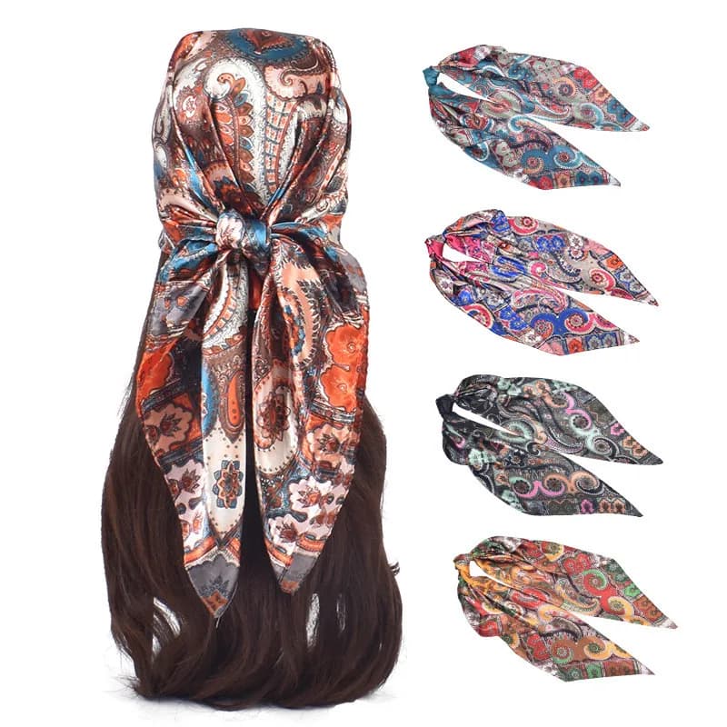Foulard in Seta 90x90cm, Sciarpa Quadrata Grande in Raso Stampato, Sciarpe e Scialli di Lusso da Donna, Hijab e Fascia per Capelli