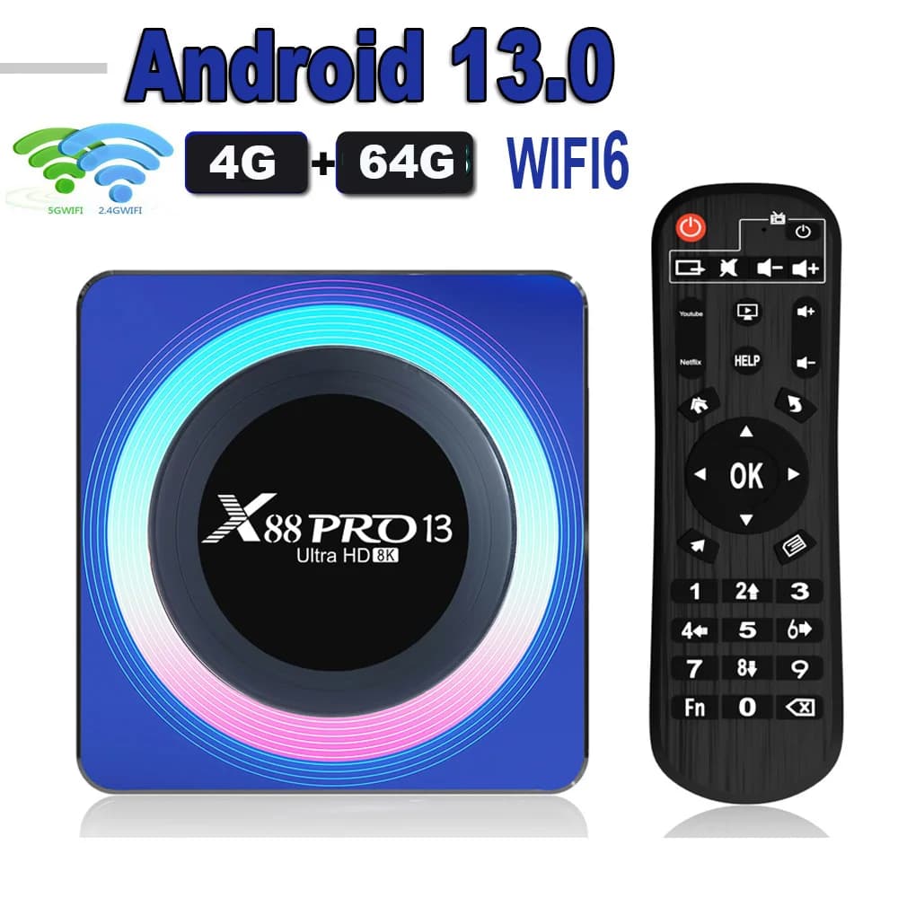 X88 PRO 13 Android 13 TV Box Rockchip RK3528 2.4G 5G Wifi6 BT 8K Decodifica 16G 32G 64G