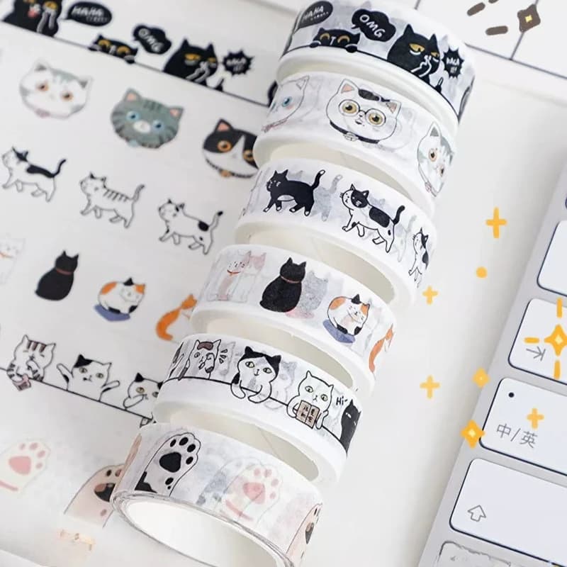 Creative Gift Cute Cat Washi Decorative Tape Girl Collage Basic Handbag Decorative Handbag Office School Supplies