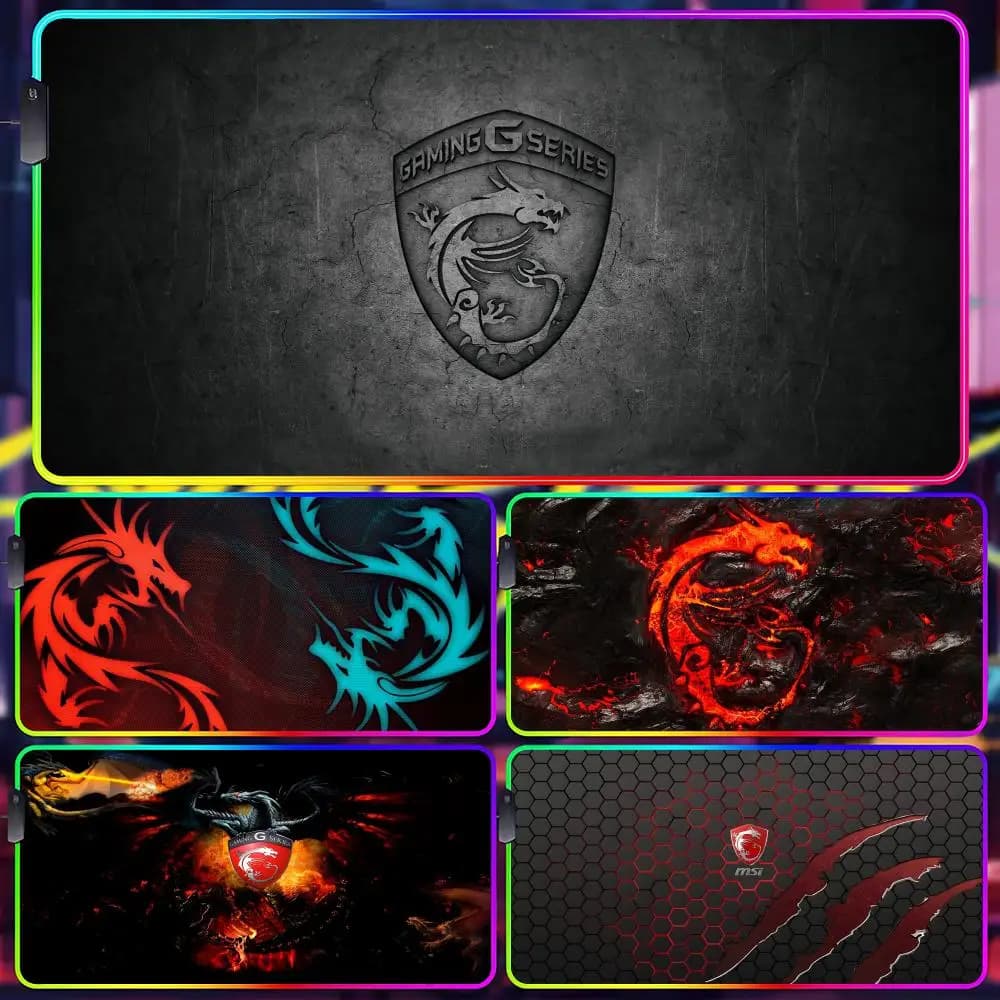 MSI Table Mat, Mousepad for Gamer with LED Luminescence, RGB Game Mat for Desk, Keyboard and Mouse PC