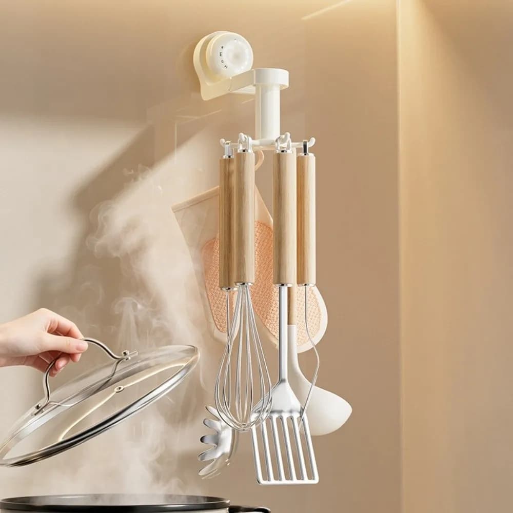 Rotatable Kitchen Rotating Hook Space-Saving with Suction Cup Suction Cup Hook Six-Claw Wall Mounted Storage Rack Indoor Storage