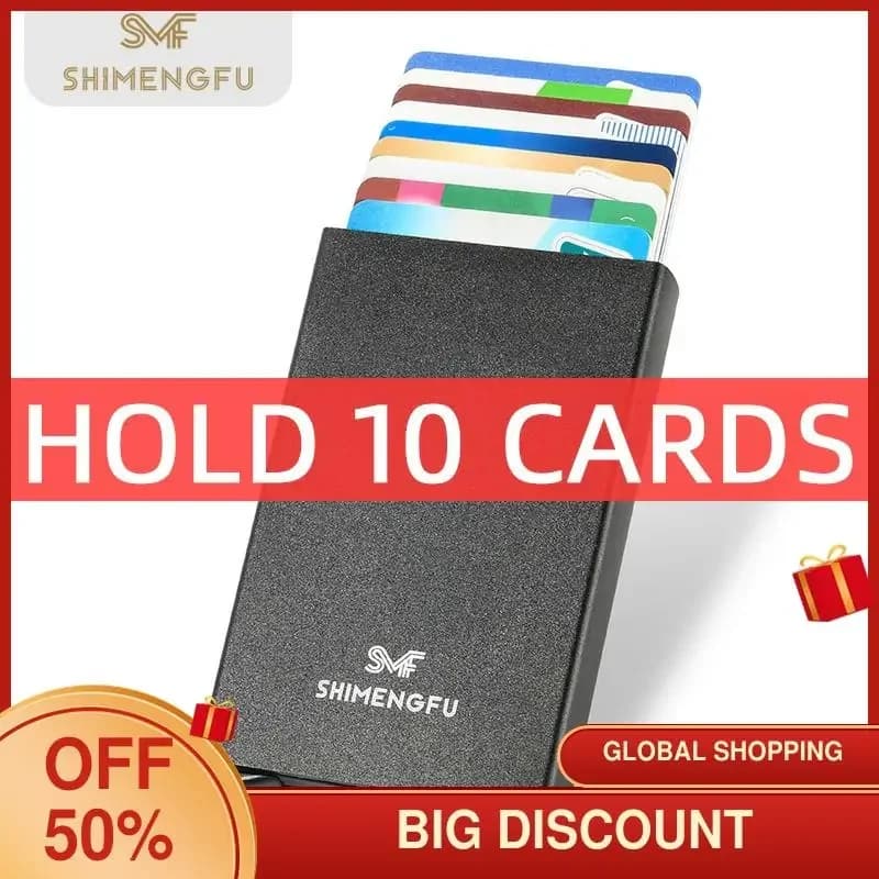 SHIMENGFU Porta carte di credito RFID sottile Portafoglio intelligente pop-up Custodia tascabile per carte di credito in metallo e alluminio per uomini e donne d'affari