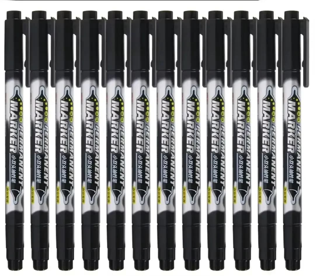 12pcs Double Tip Permanent ArtMarker Pen Fine Tip Waterproof Oily Black/Red/Blue Ink Sketchbook Painting School Supplies