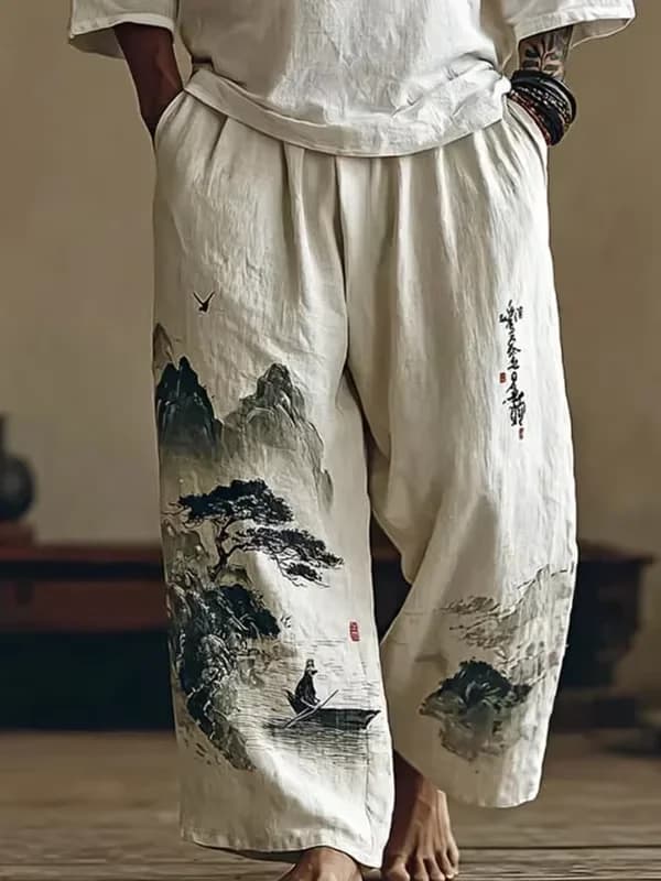 Nuova Collezione Estiva 2026: T-shirt e Pantaloni Sportivi da Esterno con Stampa 3D Paesaggio a Inchiostro - Edizione Limitata, Taglie Grandi