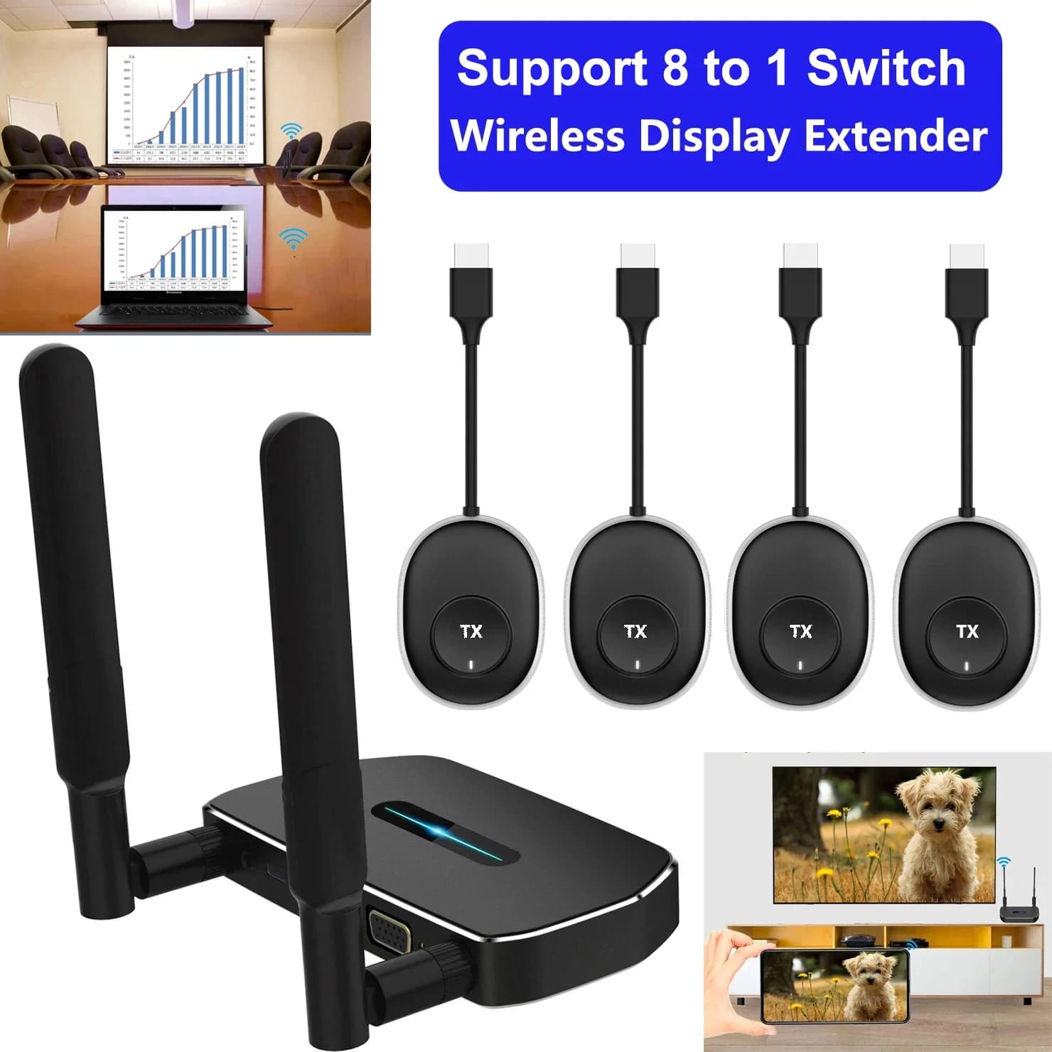 50M Wireless HDMI Extender Video Trasmettitore Ricevitore Schermo Condividi Interruttore per Reuni su Telefono PS4 Fotocamera Laptop PC Per TV Proiettore