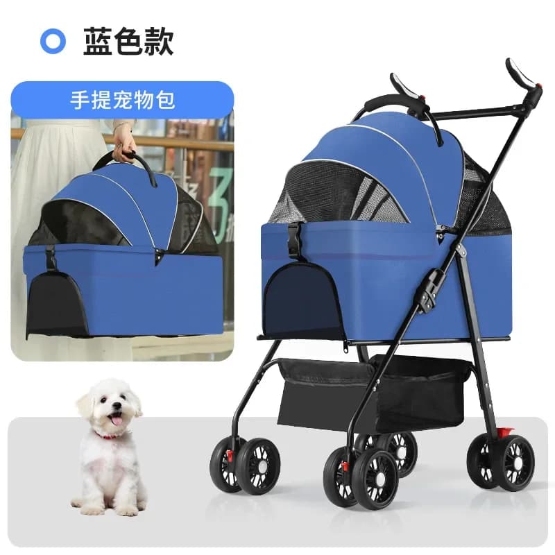 Lightweight Foldable Pet Stroller 2 in 1 Detachable Carrier Basket for Small Medium Dogs Cats Portable Travel Pushcart Outdoor W