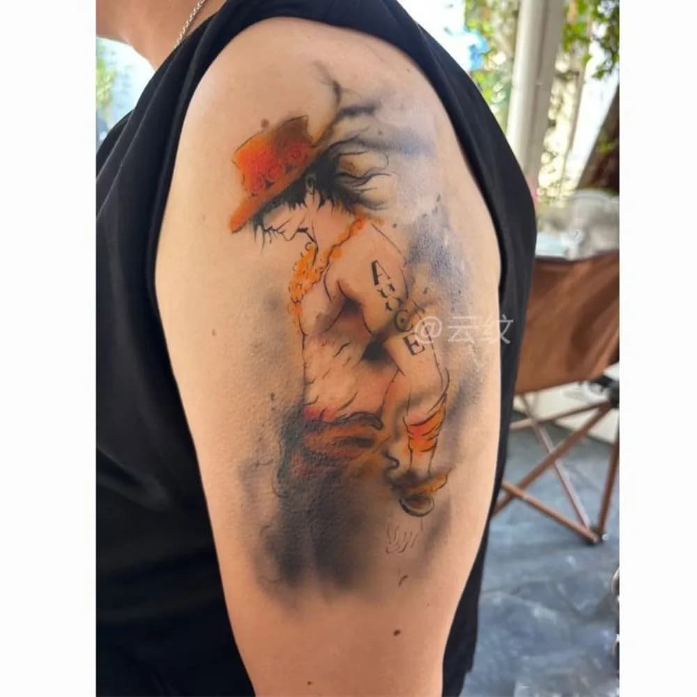 One Piece Ace Tattoo Stickers - Colorful Anime Ink Designs for Long-lasting Arm Decals Paper Stickers Hand Decorations best gift