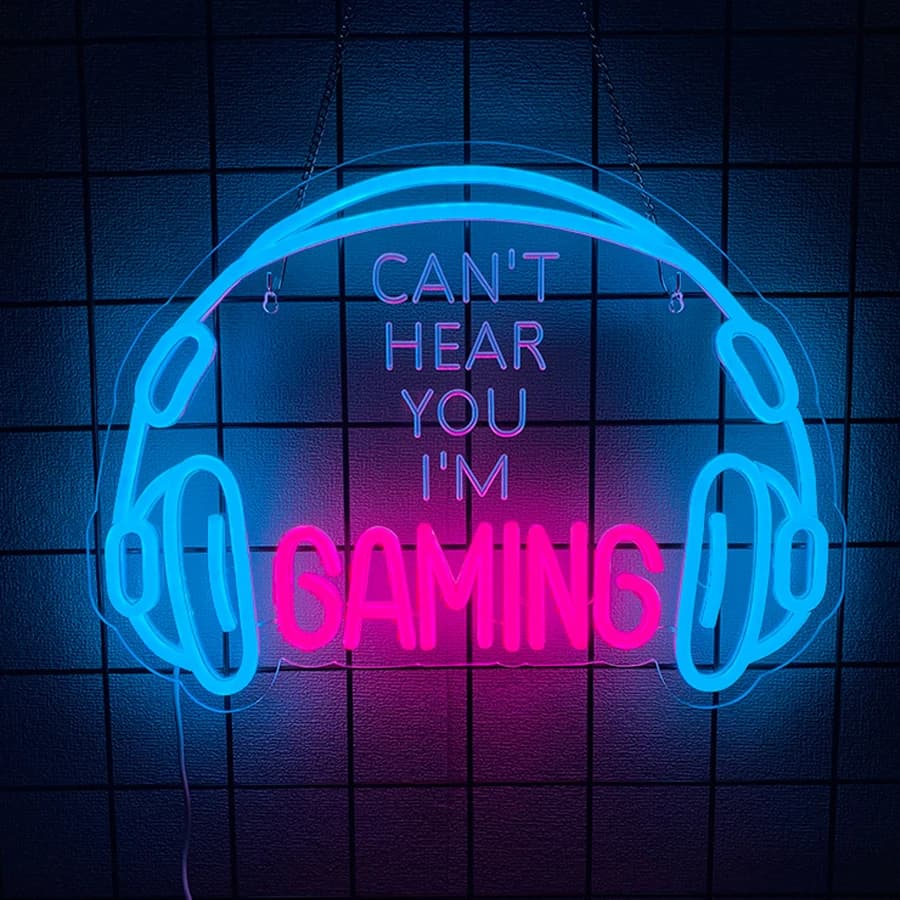 Can't Hear You I'm Gaming Headset Neon Sign USB Powered LED Wall Decor for Game Zone Video Room Boy Bedroom Wall Decor