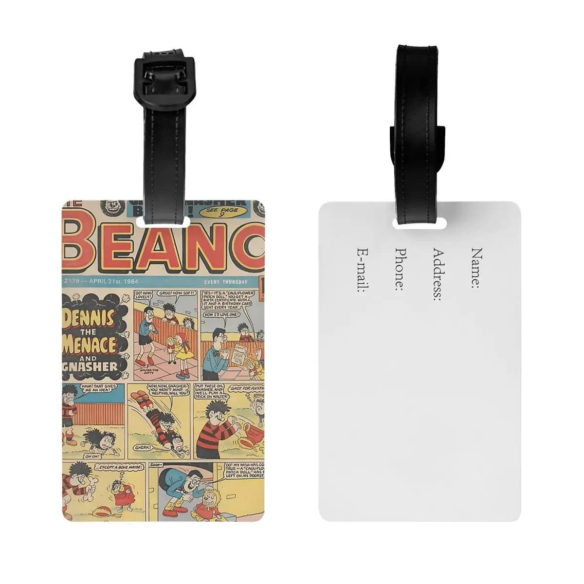 1984 Beano Classic Dennis The Menace And Gnasher Etichette per bagagli, valigie, bagagli da viaggio, etichette per l'imbarco, porta etichette, porta documenti, nome, indirizzo
