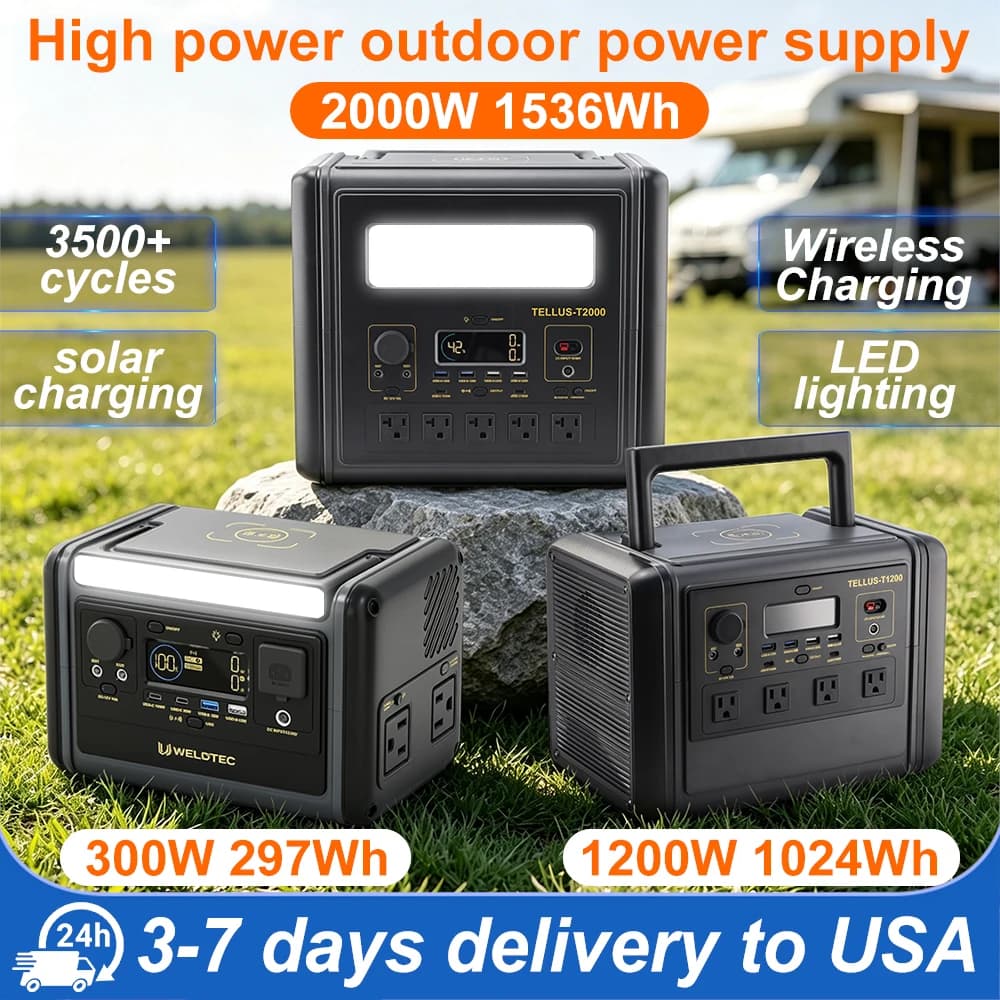 GSIKE Portable Power Station LiFePO4 Solar Generator Pure Sine Wave 110V AC Outlet 300W 1200W 2000W Option for Camping RV Home Blackout Emergency Backup