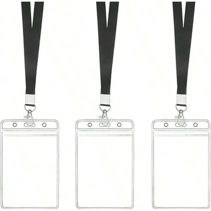 Cruise Lanyard With ID Holder Sets - Flat ID Lanyard With Heavy Duty Clear Vertical ID Card Name Badge Holder (Black)
