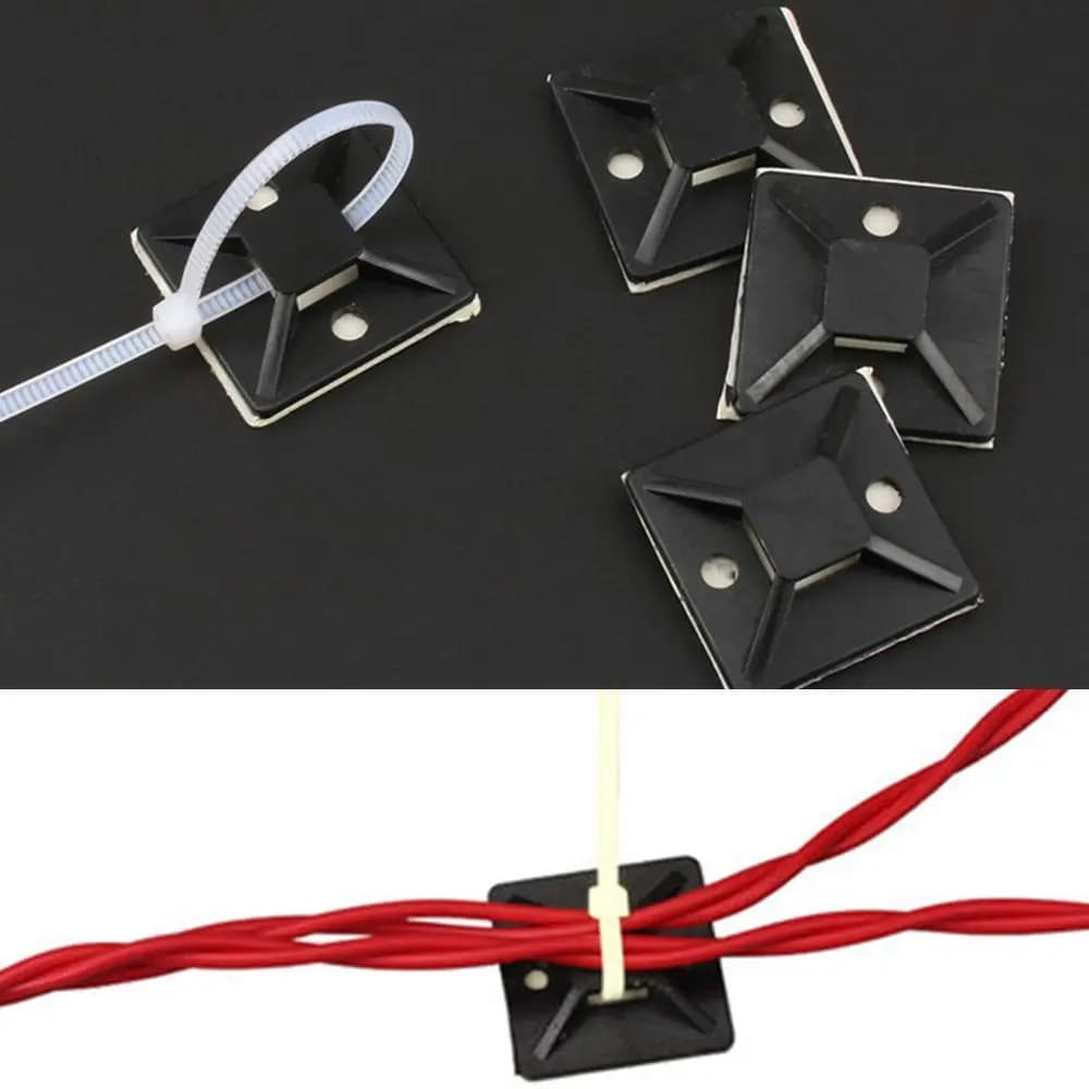 20x20mm Durevole clip per auto/morsetto per montaggio su fascetta per cavi autoadesiva Base per fascetta con cerniera Supporto per cavo rimovibile