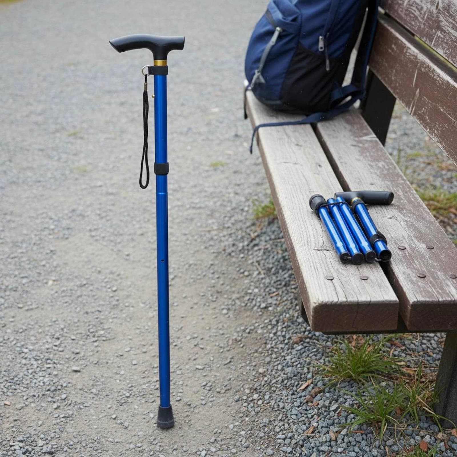 Adjustable Trekking Pole Anti-Slip Foldable Ambulating Cane Outdoor Gear Portable Mobility Aid Aluminum Alloy for Hikers, Trip