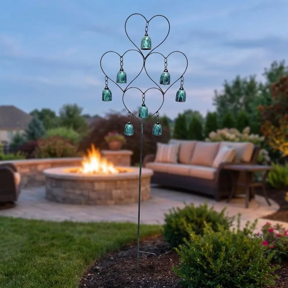 Decorative Stake Heart-Shaped Metal Garden Stake Antique Finish Rustic Wind Chime Ground Plug Handmade Yard Ornament Yard Decor