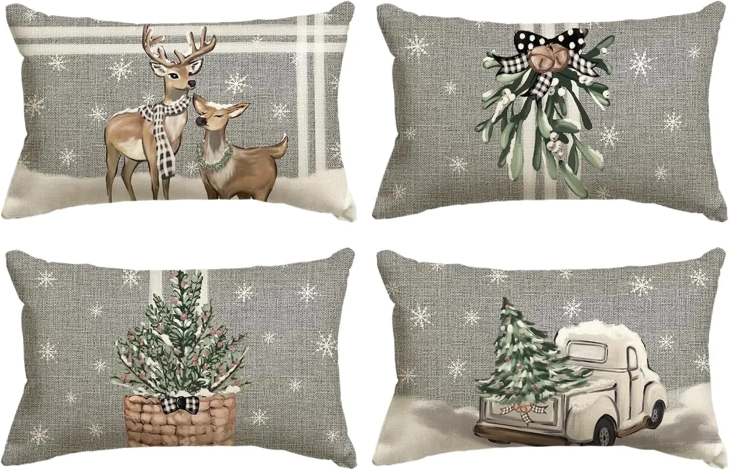 Christmas Tree Reindeer Stripe Gray Pillow Pillowcase 30x50cm Winter Holiday Cushion Cover Sofa Sofa Decoration