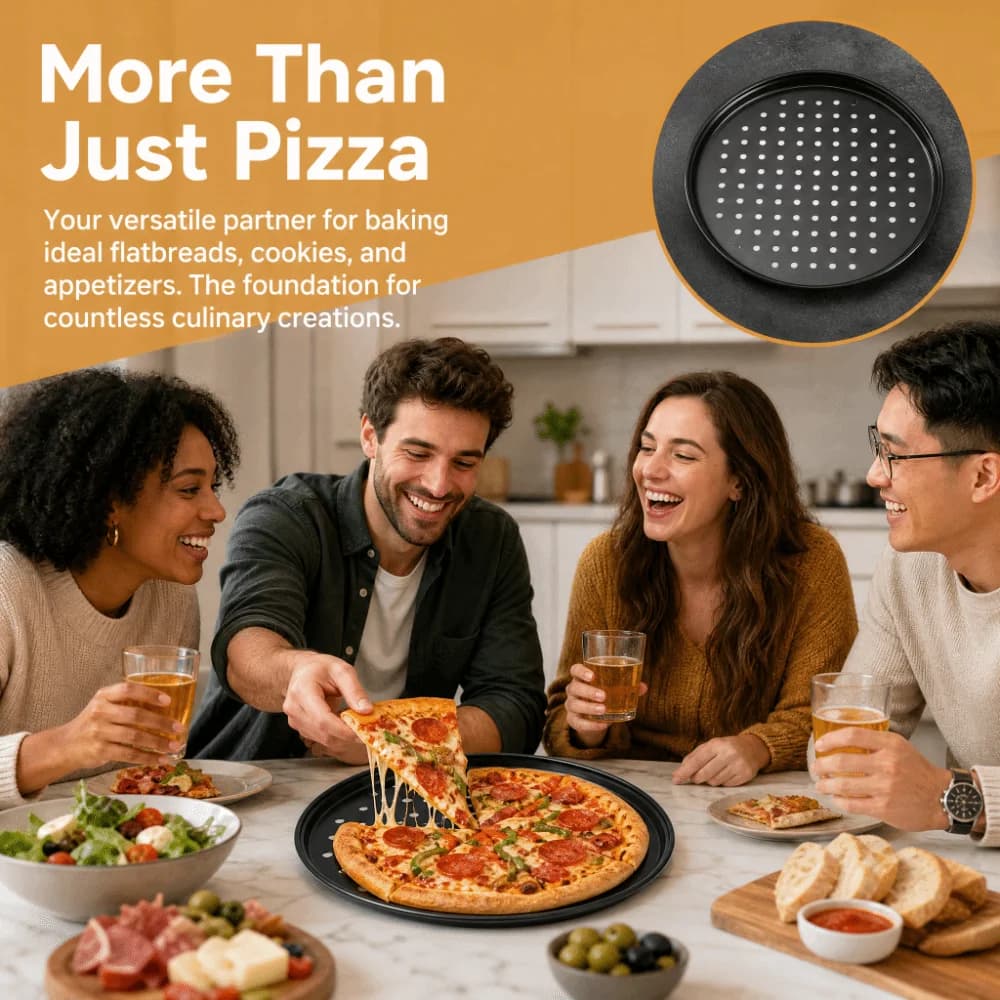 Carbon Steel Perforated Pizza Pan Set 9/10/11/12/14 Inch Non Stick Pizza Baking Tray Mupti Purpose Round Baking Tools