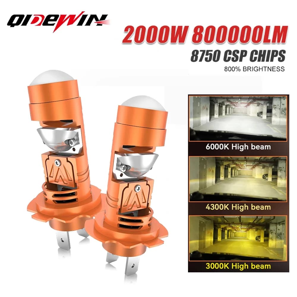 2000W H7 Proiettore LED Lampadina per auto Mini lente 1:1 Wireless Plug & Play Canbus 6000K Auto Moto H7 LED Lente per faro per auto con ventola