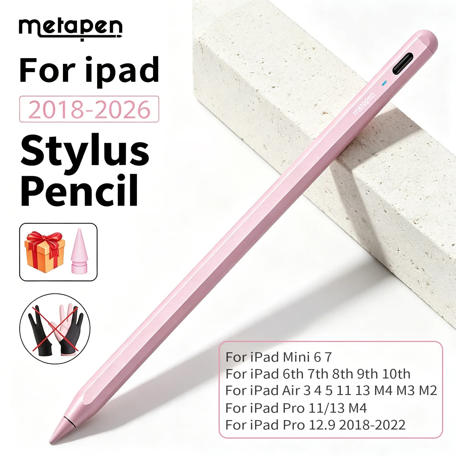 Penna Stilo Metapen A8 per iPad con Rilevamento del Palmo e Design Magnetico, Penna Touch per Tablet Compatibile con iPad/iPad mini/iPad Pro