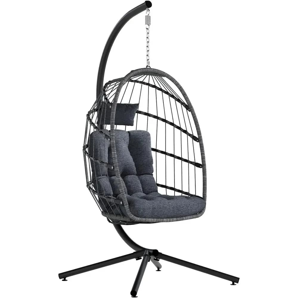 Outdoor & Indoor Hanging Egg Swing Chair with Cushion, 350lbs Capacity, Suitable for Patio, Bedroom, Garden - Grey