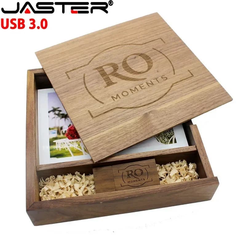 Chiavette USB 3.0 JASTER LOGO GRATUITO Scatola di legno Album fotografico Pen drive 128 GB 64 GB Fotografia Regalo di nozze Memory stick U disk