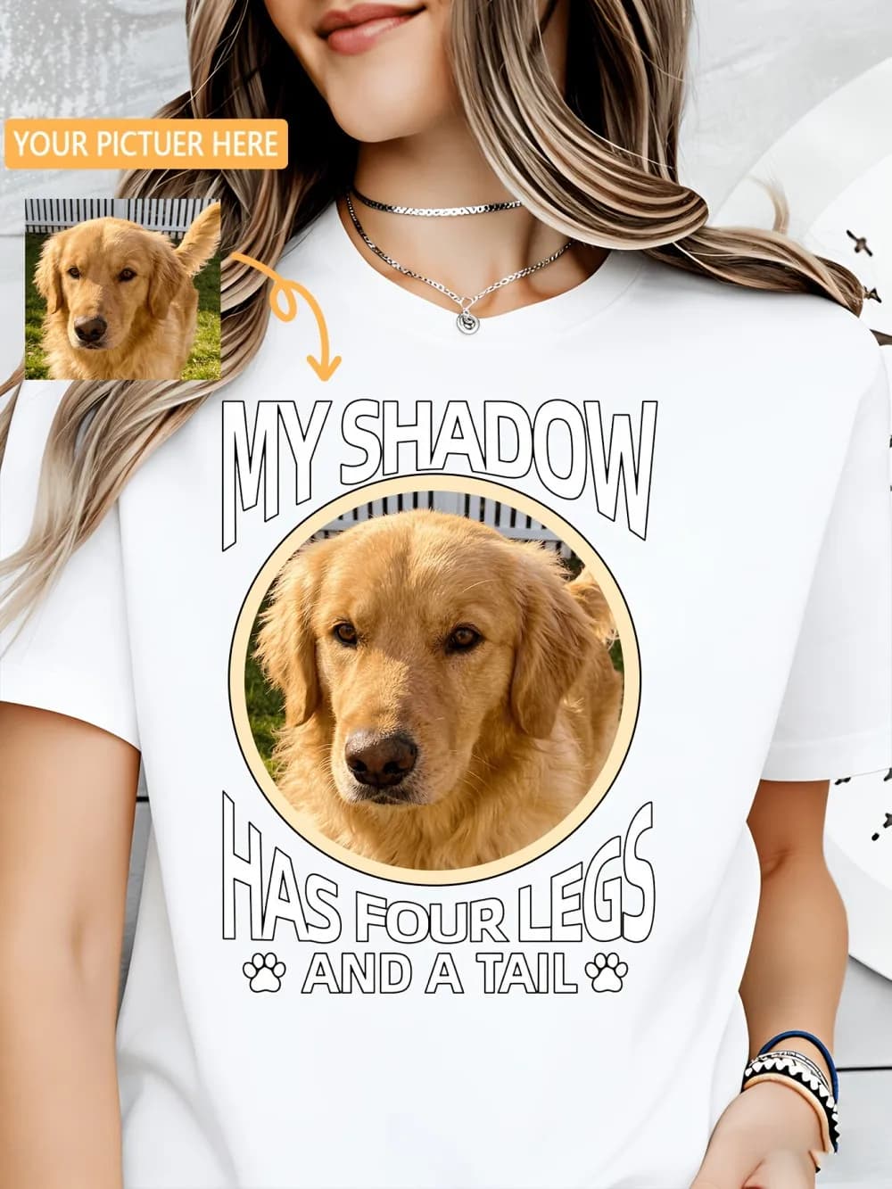 T-shirt Personalizzate da Donna Estive con Stampa Fai-da-te della Tua Ombra, Foto del Tuo Animale Domestico, Magliette Basiche Morbide a Girocollo a Maniche Corte, Top Casual Commemorativi