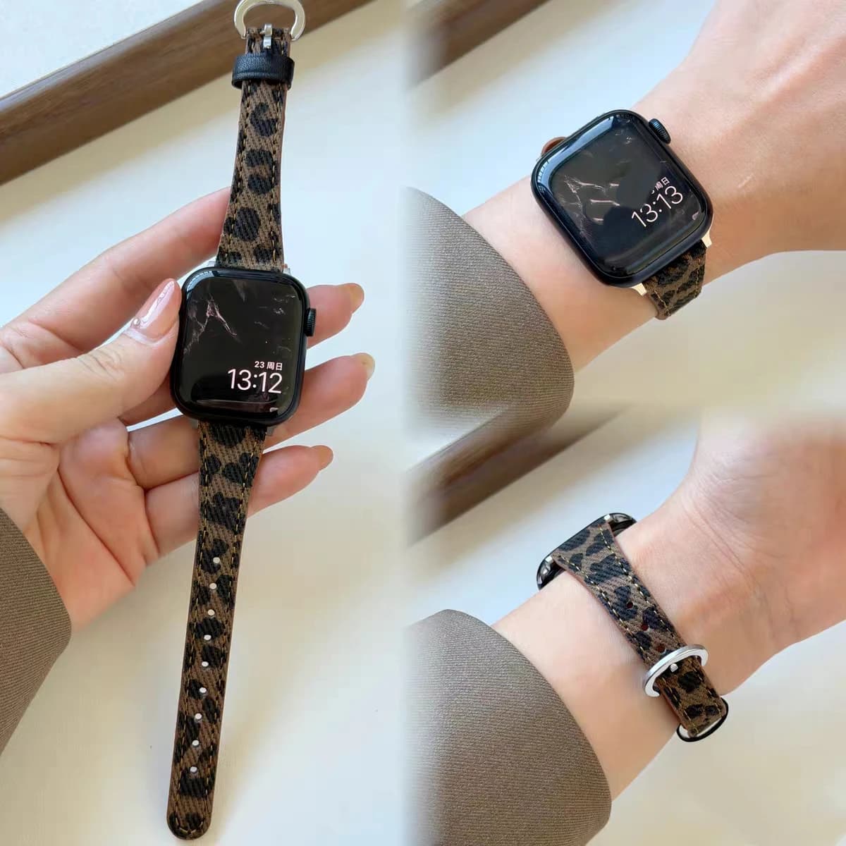 Excellent Leopard Print Leather Loop Band For Apple Watch Women 44mm 40 45 41 49 42 38 Series 11 10 9 8 SE 7 6 5 4 3 Strap