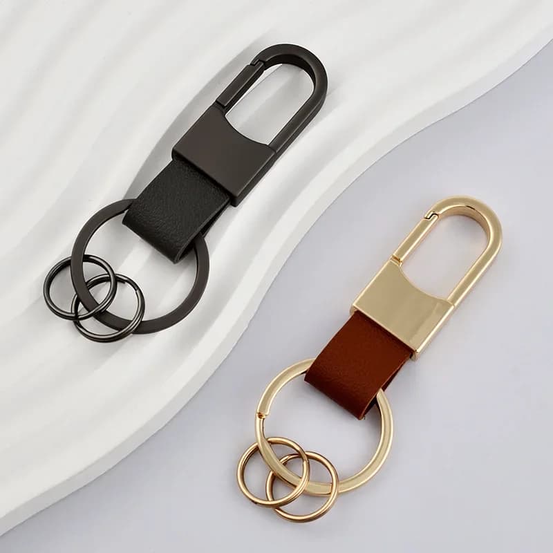 Leather Keyring with Custom Logo for Car Metal Hanging Keychain with Business Men Laser Engraving Customize Keyring Name