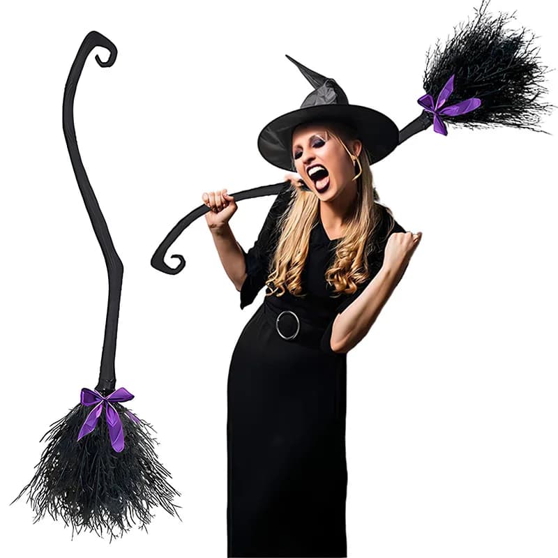 Decorazioni per scopa da strega di Halloween, cosplay di oggetti spaventosi in plastica magica, adatti per feste di festival o eventi di costumi in maschera