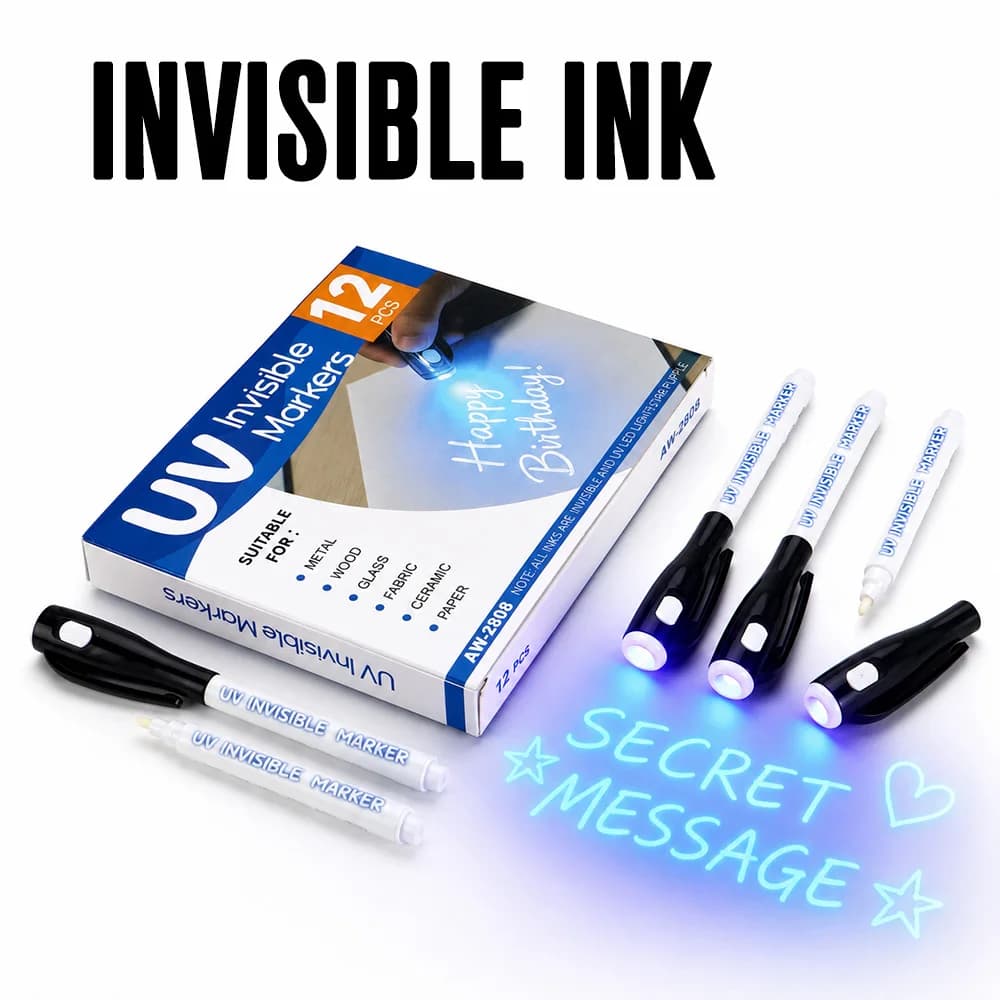 12Pcs UV Light Invisible Markers Disappearing Ink Writing Pen Hidden Note Tool Art Creation DIY Crafts Universal Office Supplies