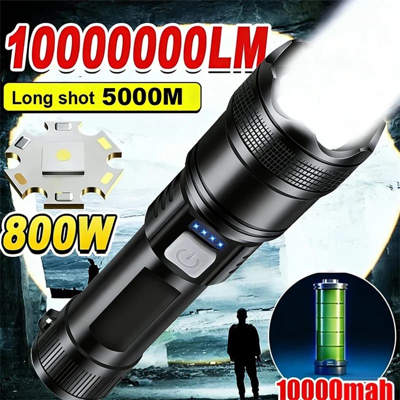 Torce a LED ad alta potenza 2000LM Torcia tattica con ricarica USB da campeggio Emergenza Pesca Zoom Lanterna con luce display