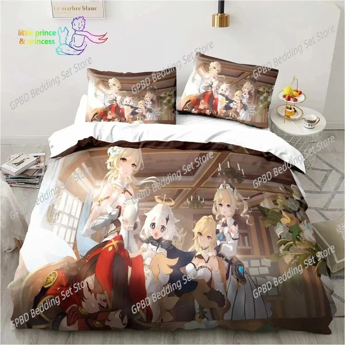 Genshin Impact Set biancheria da letto stampata anime Camera da letto Copriletti morbidi e moderni Copripiumino confortevole Copripiumino e federa