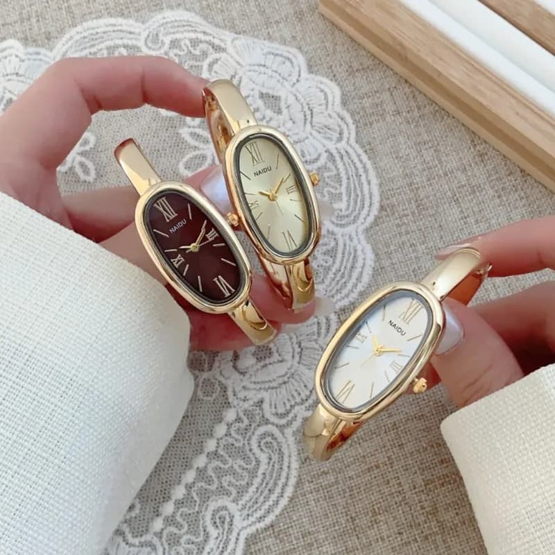 Orologio da Donna di Marca Top con Quadrante Ovale Romano, Orologio al Quarzo Semplice Dorato, Bracciale da Polso Elegante, Orologio da Donna, Vendita all'Ingrosso