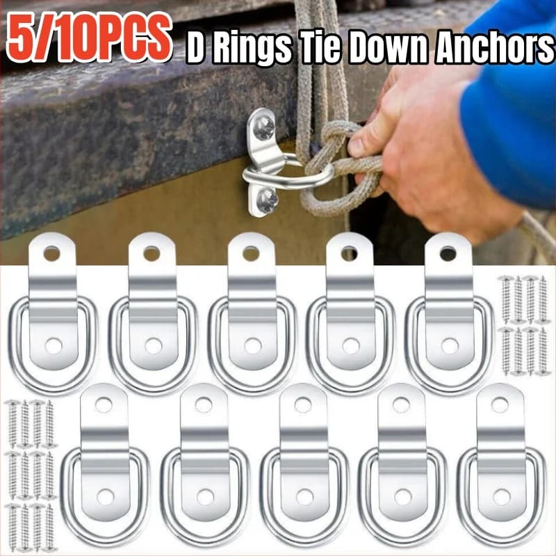 5/10pcs Heavy Duty D Rings Tie Down Anchors,Ring Lashing Hooks,Surface Mount Fixing Clips for Car Trailer Truck Boat Kayak Cargo