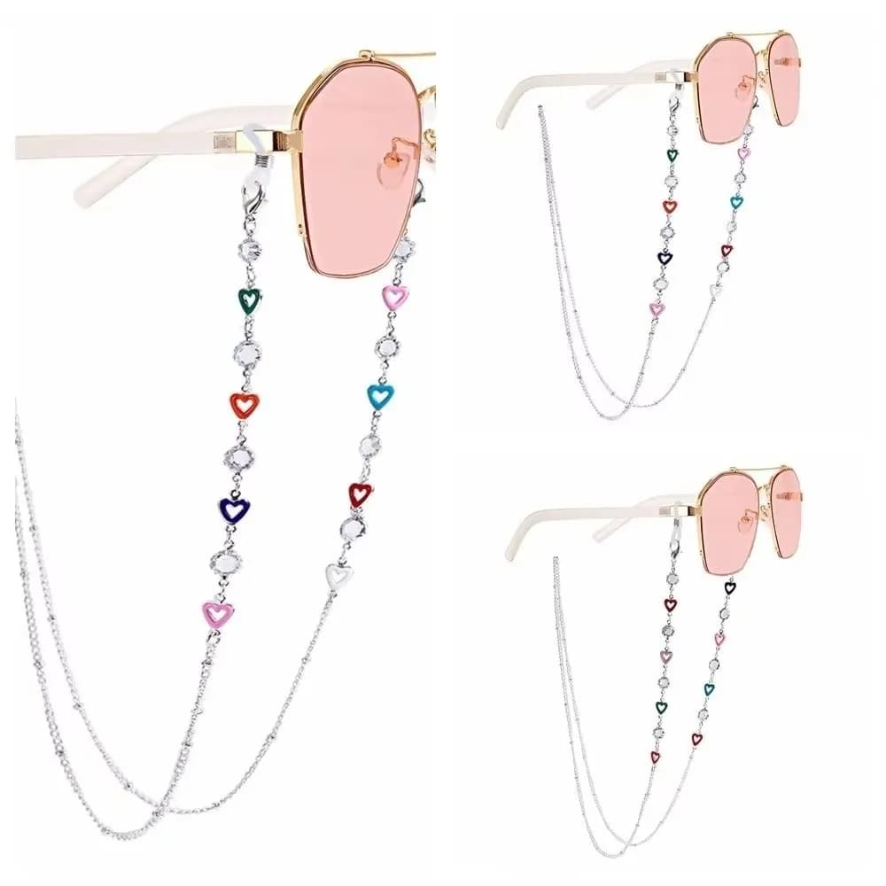 Metal Chain Glasses Chain Colorful Eyeglasses Necklace Sunglasses Mask Chain Anti Drop Rhinestone Eyeglass Lanyard