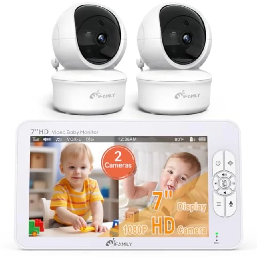 iFamily 7 Baby Monitor Grande con 2 Telecamere HD e Audio, Video HD 1080P, Senza WiFi, Anti-Hack