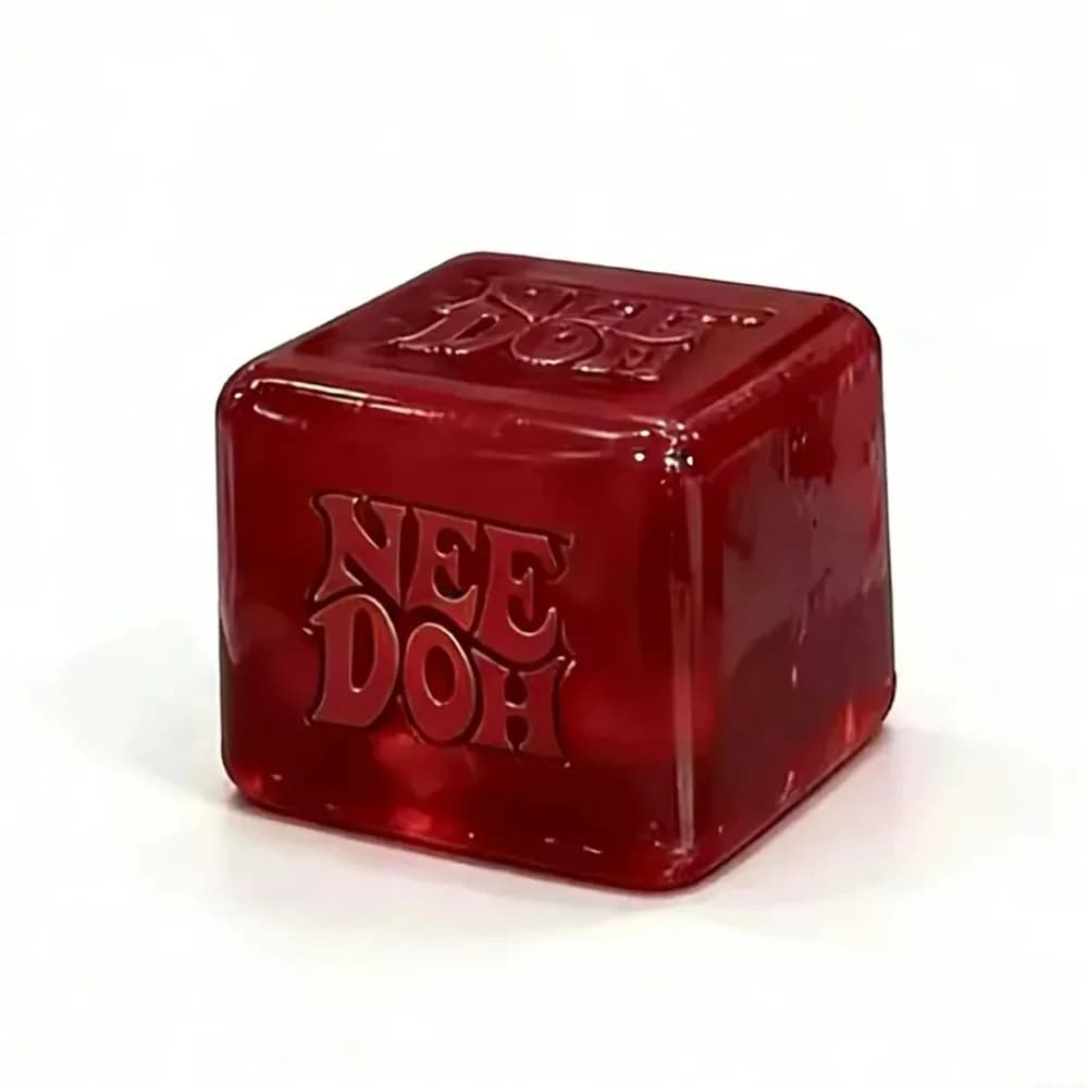 Nee Doh Nice Cube Super Squeeze Fidget Toy, Cubo Antistress Trasparente Rosso, Giocattolo Senza BPA per Bambini e Adulti